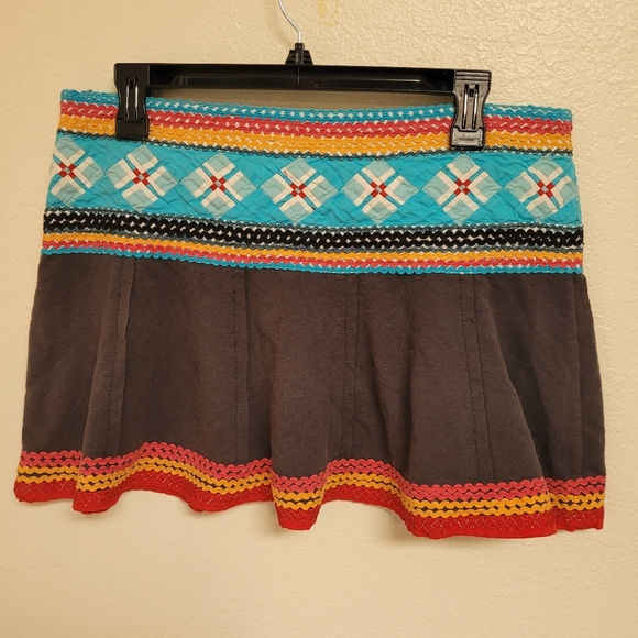 Y2K Free People Mini Skirt Boho Red Turquoise Orange And Grey - Picture 4 of 5